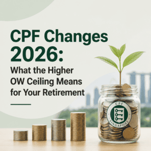 Illustration of a jar filled with coins and a growing plant, symbolizing retirement savings and CPF changes in 2026.