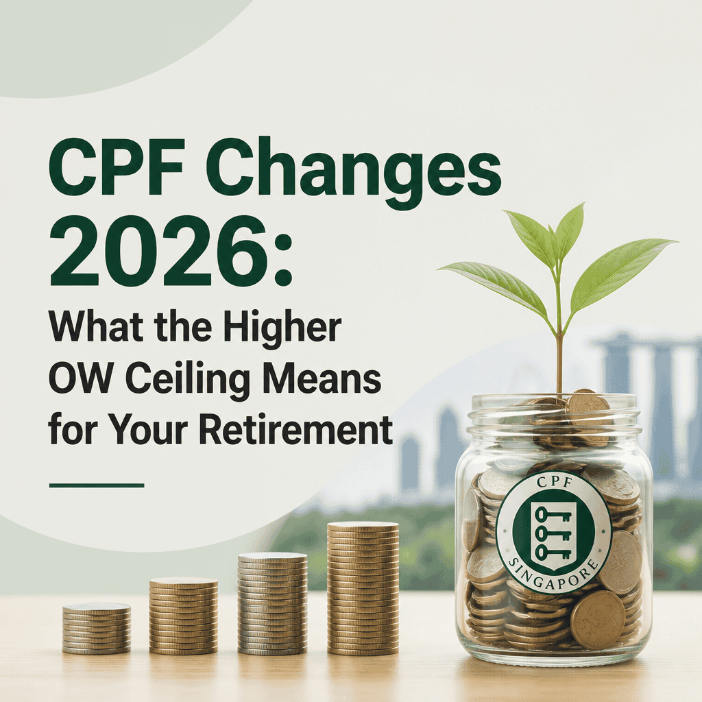 Illustration of a jar filled with coins and a growing plant, symbolizing retirement savings and CPF changes in 2026.