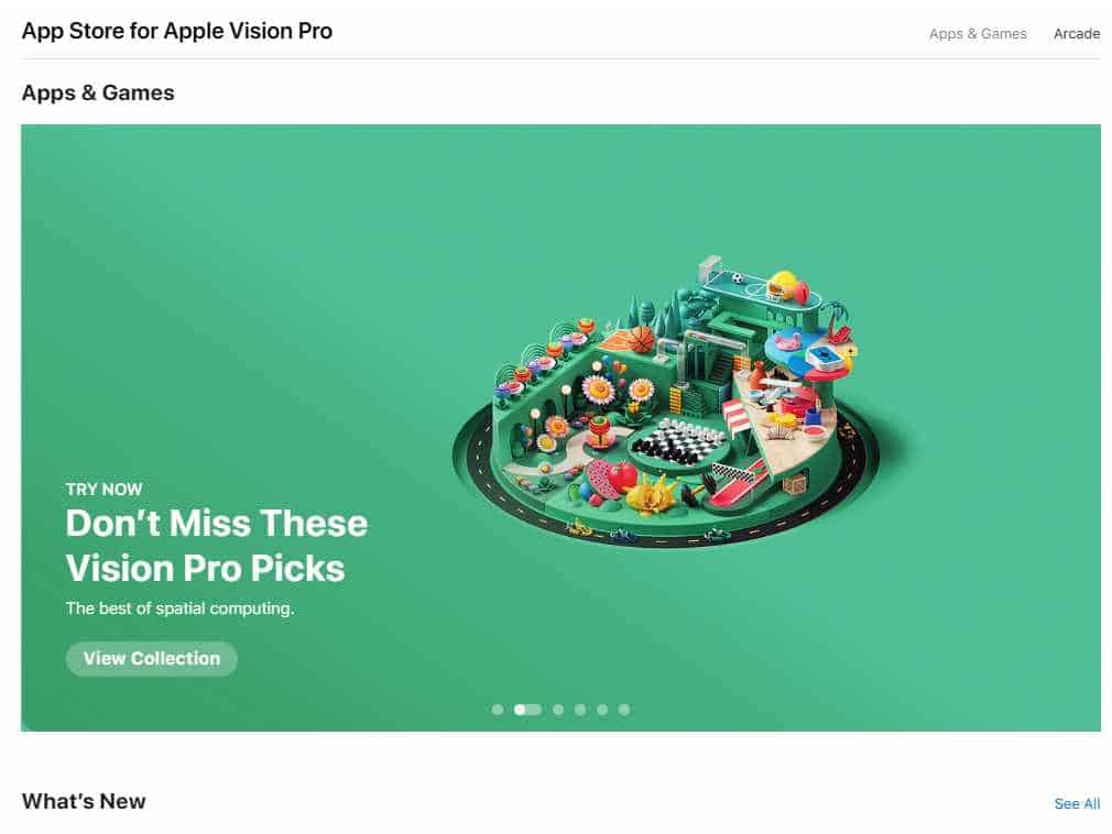 Agora disponível versão web da Vision Pro App Store.