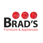 Red furniture icons representing sofas, beds, and refrigerators for Brad's Furniture & Appliances.