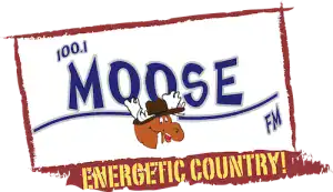 Radio station logo with MooseMedia branding and energetic country slogan.