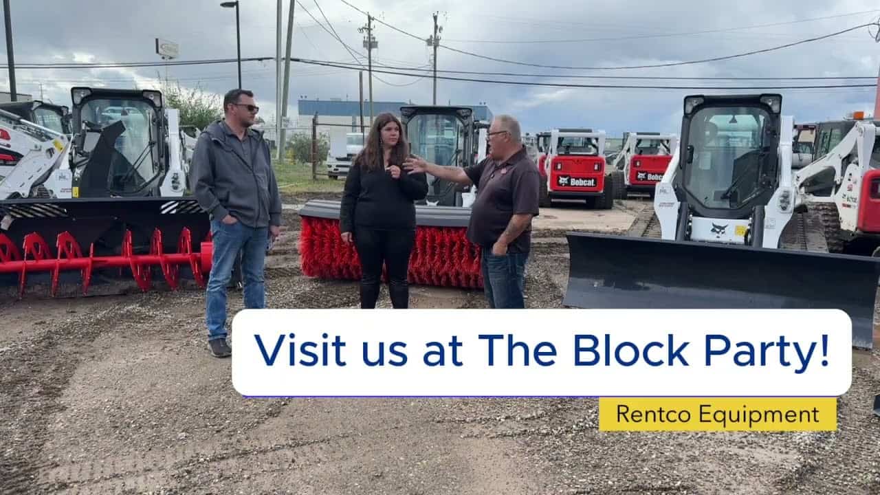 Machinery dealership outdoor display with Bobcat compact equipment.