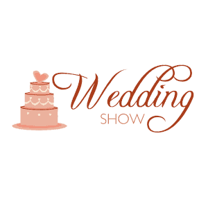 Elegant pink wedding cake with hearts, ideal for wedding show promotional materials.