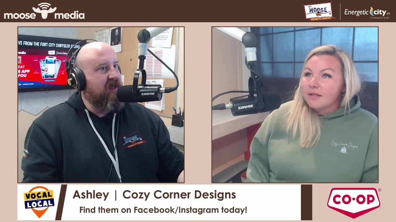 Microphone setup at Moose Media radio broadcast studio.