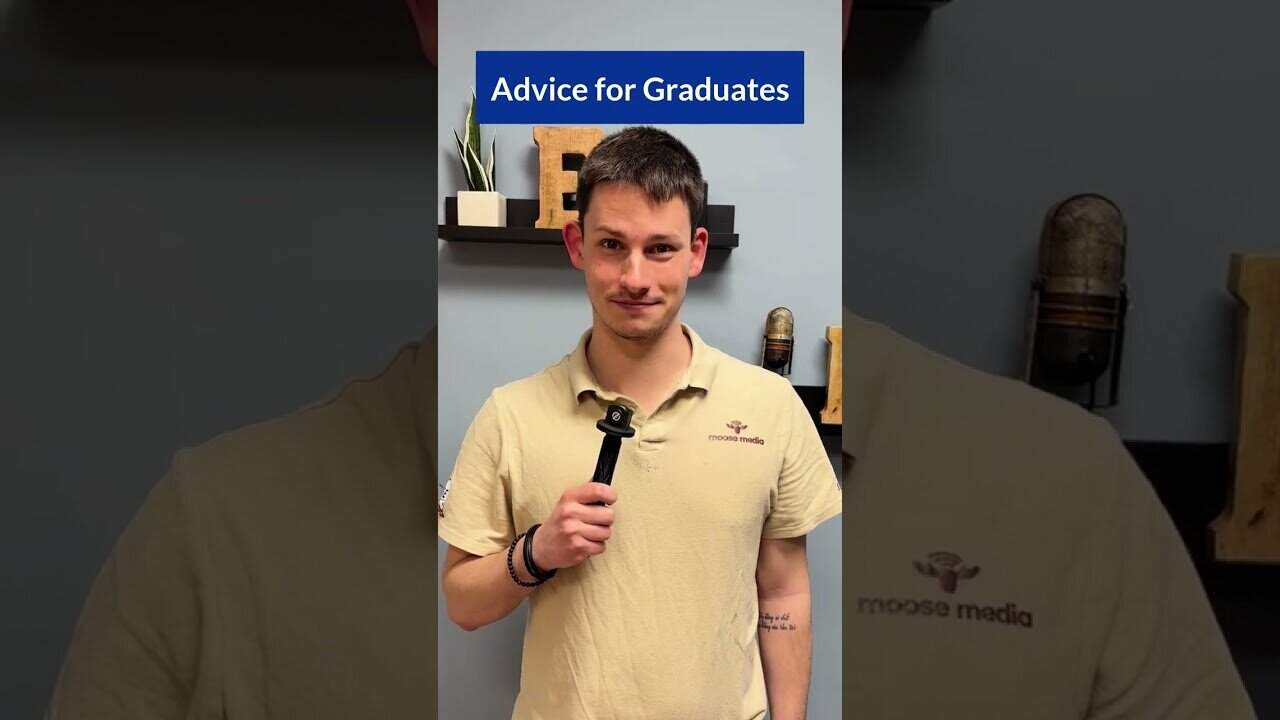 Young man presenting advice for graduates at Moose Media FSJ.