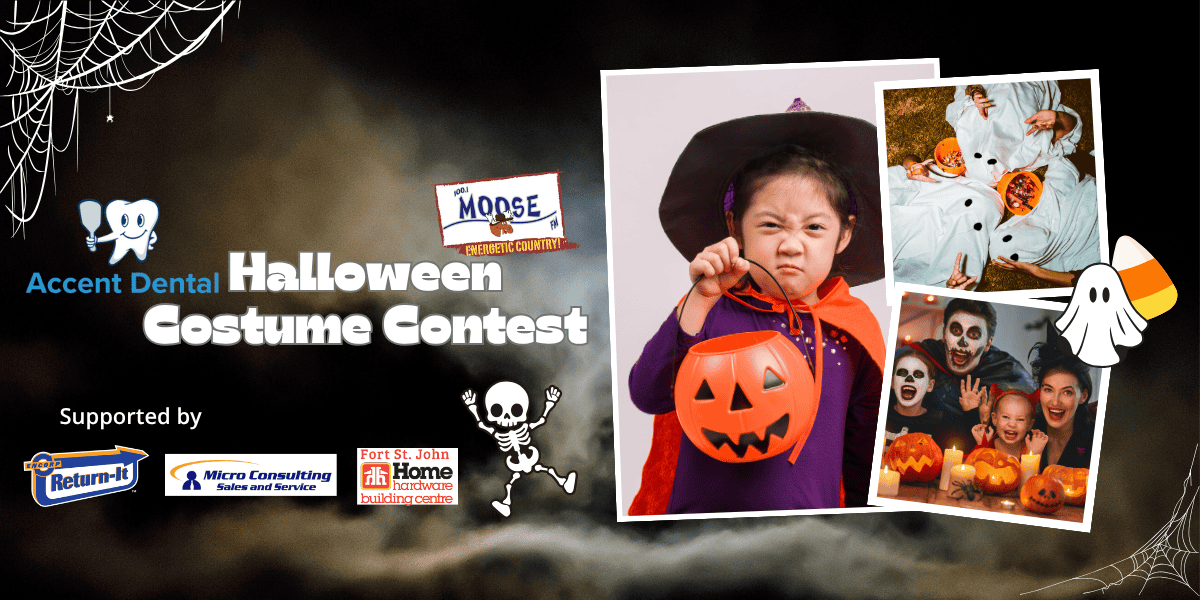 Pumpkin-themed Halloween costume contest for kids and families in Fort St. John, with festive decorations.
