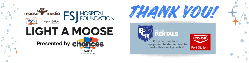 Moose media FSJ logo and sponsorship banners for Light a Moose event.