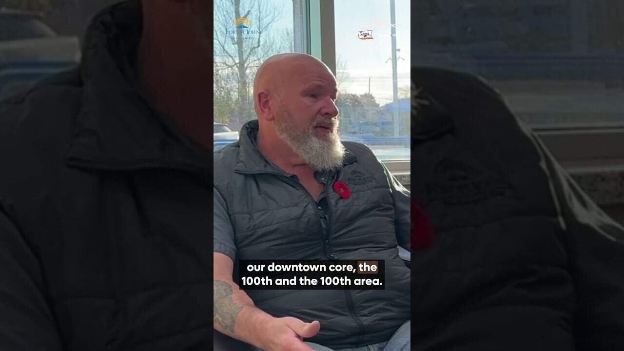 Downtown core interview with local resident in MooseMedia FSJ video.