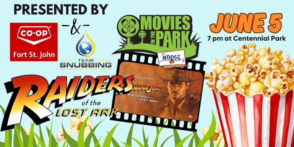Outdoor movie night at Centennial Park with Raiders of the Lost Ark screening.
