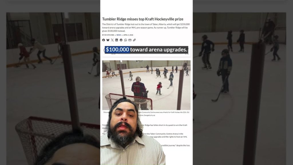 Ice hockey game at Tumbler Ridge arena during Kraft Hockeyville contest.