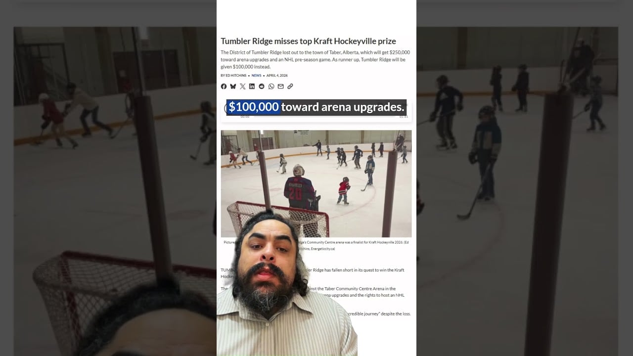 Ice hockey game at Tumbler Ridge arena during Kraft Hockeyville contest.