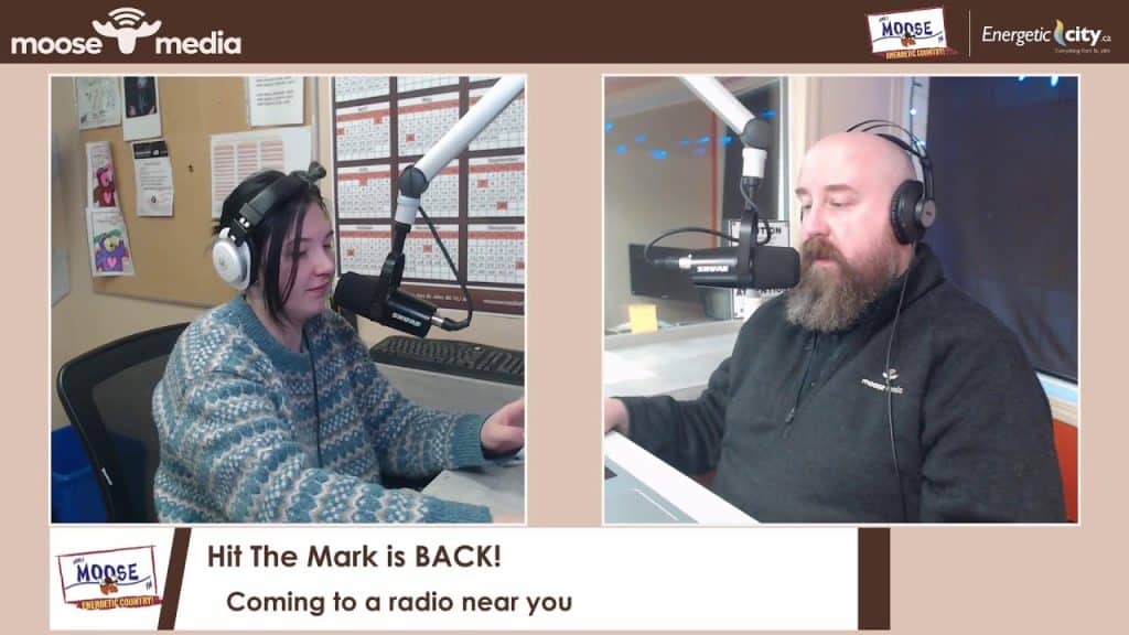 Radio hosts during contest segment at MooseMedia studio.