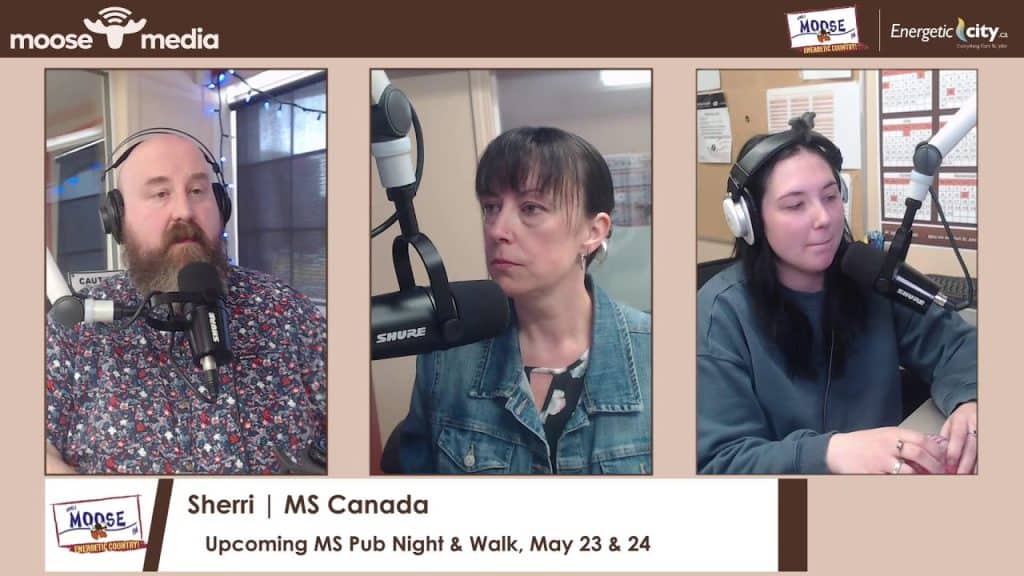 Sherri Mytopher speaking into microphone during MS Canada podcast.