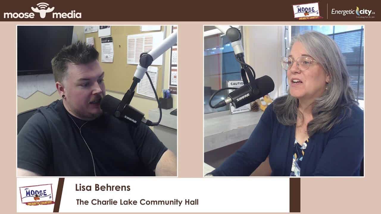 Radio interview at Charlie Lake Community Hall with MooseMedia team.