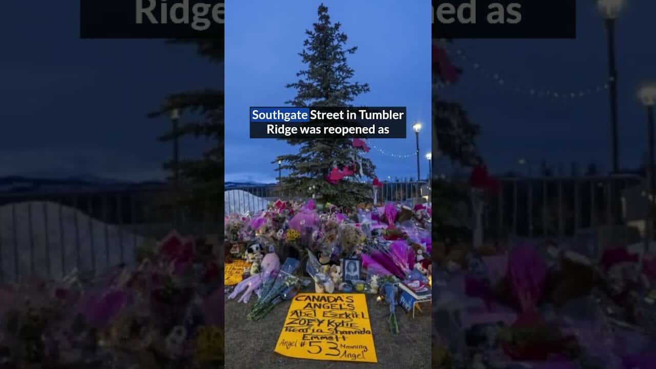 Memorial at Tumbler Ridge street honoring the community's resilience.