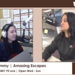 Two women speaking on a radio show about local travel and escapes in Fort St. John.