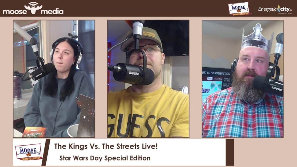 Radio hosts recording a live broadcast for "The King Vs. The Streets" event.