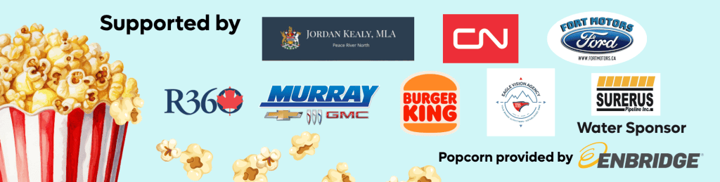 Popcorn and sponsor logos displayed at MooseMedia event in Fort St. John.