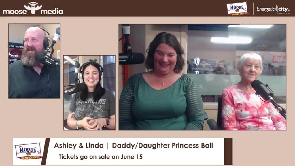 Family radio interview with Ashley, Linda, and a guest at MooseMedia studio.