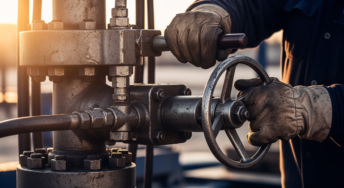 Occidental Petroleum stock wellhead valves and high pressure fittings at an enhanced oil recovery site