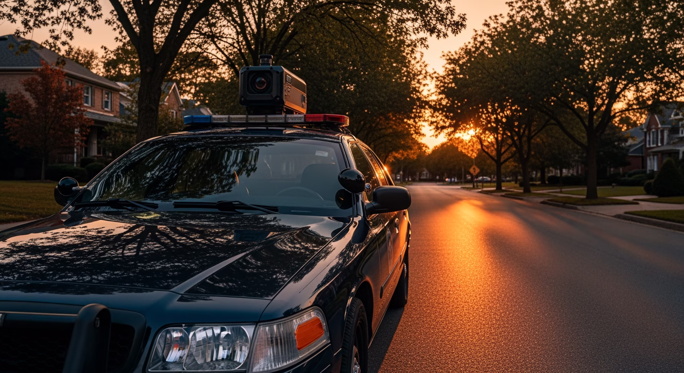 Axon stock analysis featuring patrol vehicle equipped with in-car camera system