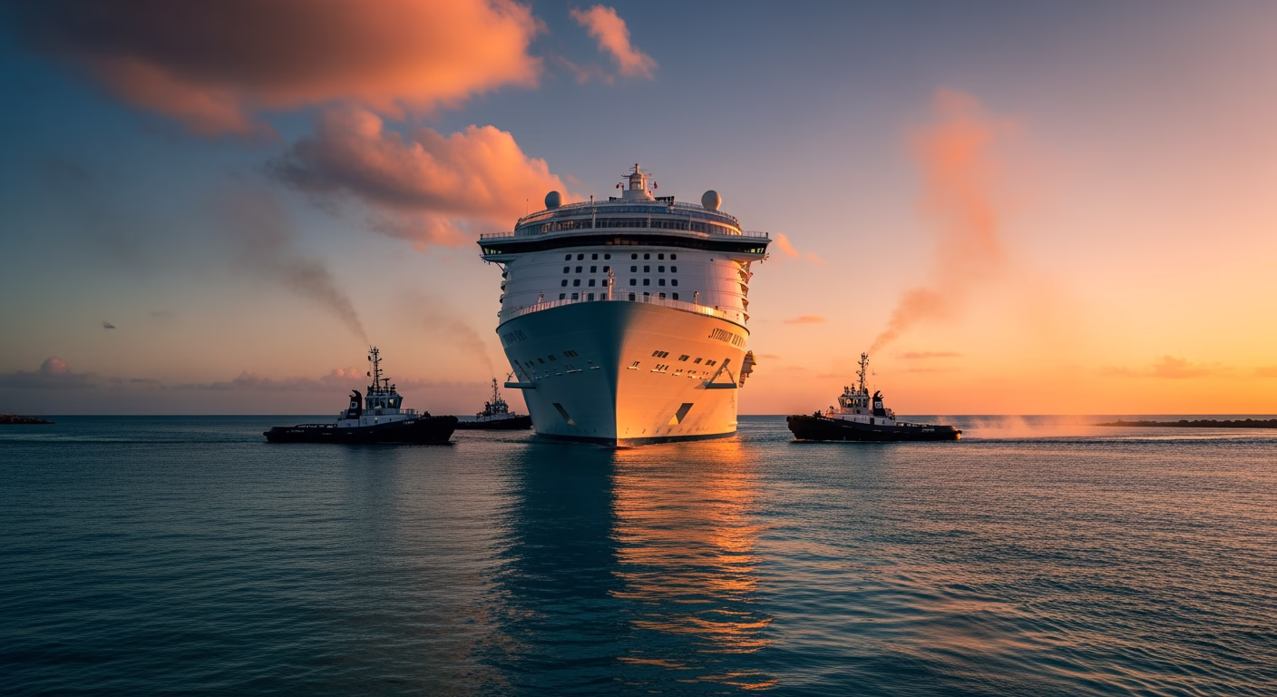 Carnival stock analysis cruise ship departing port at sunset