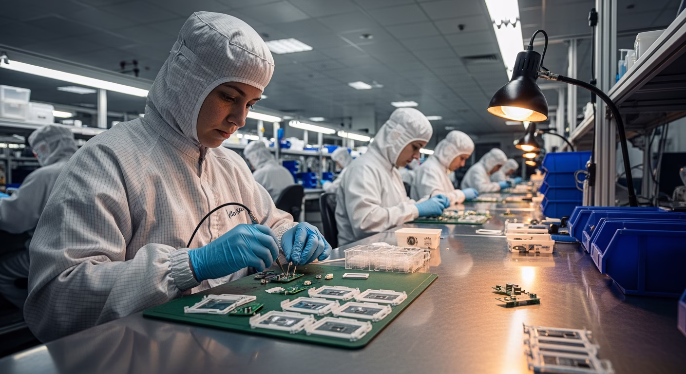 Mirion stock analysis dosimetry badge production line in a radiation safety equipment factory