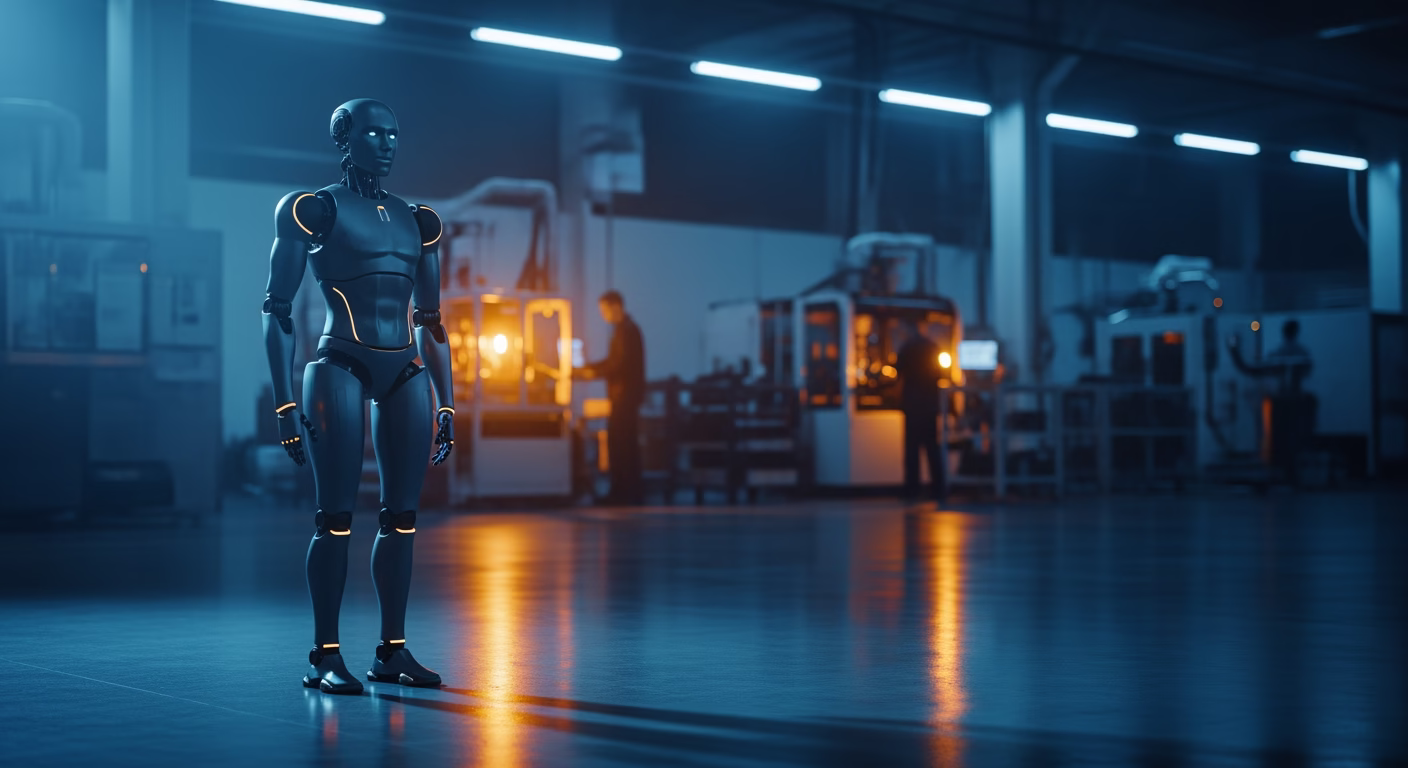 Tesla stock analysis of the Optimus humanoid robot prototype on a factory floor