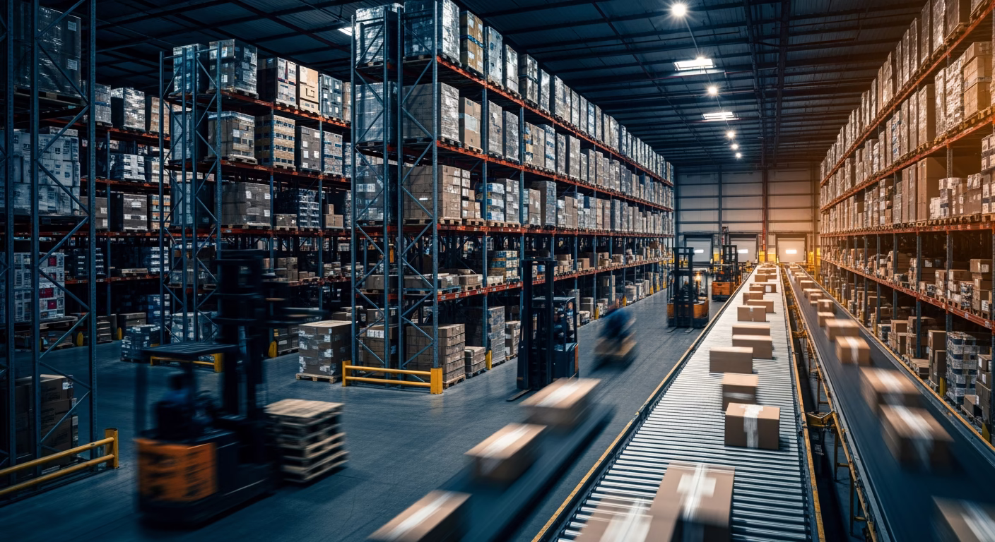 Walmart stock analysis: automated distribution centre conveyor system moving cartons