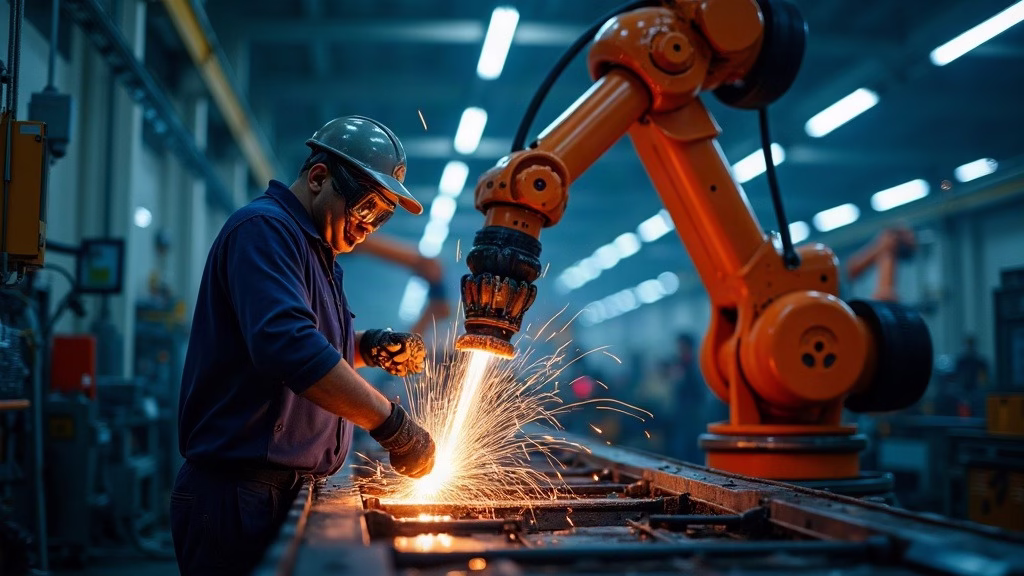 GM stock analysis: robotic welding sparks cascade inside the body shop of a Detroit-area assembly plant; an anonymous…