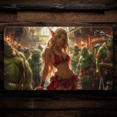 Sexy goblin girl enchantress in a goblin tribe tavern
