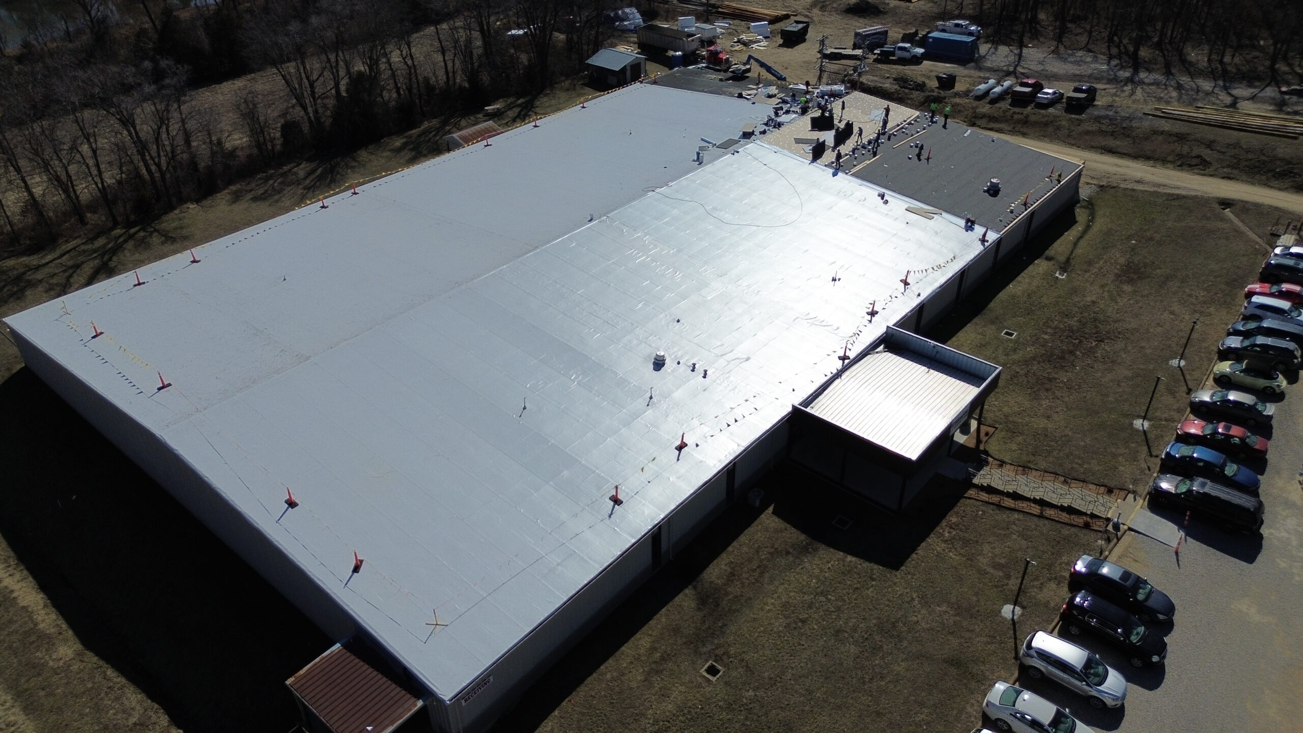 Commercial roofing installation by Midwest Roofing, showcasing durable roof surface.