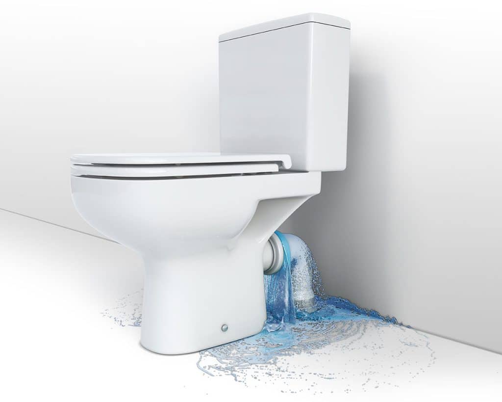 A white toilet is overflowing, with blue water spilling onto the floor against a white background—a job best handled by expert plumbers in Warren MI like Bison Plumbing Warren Michigan.