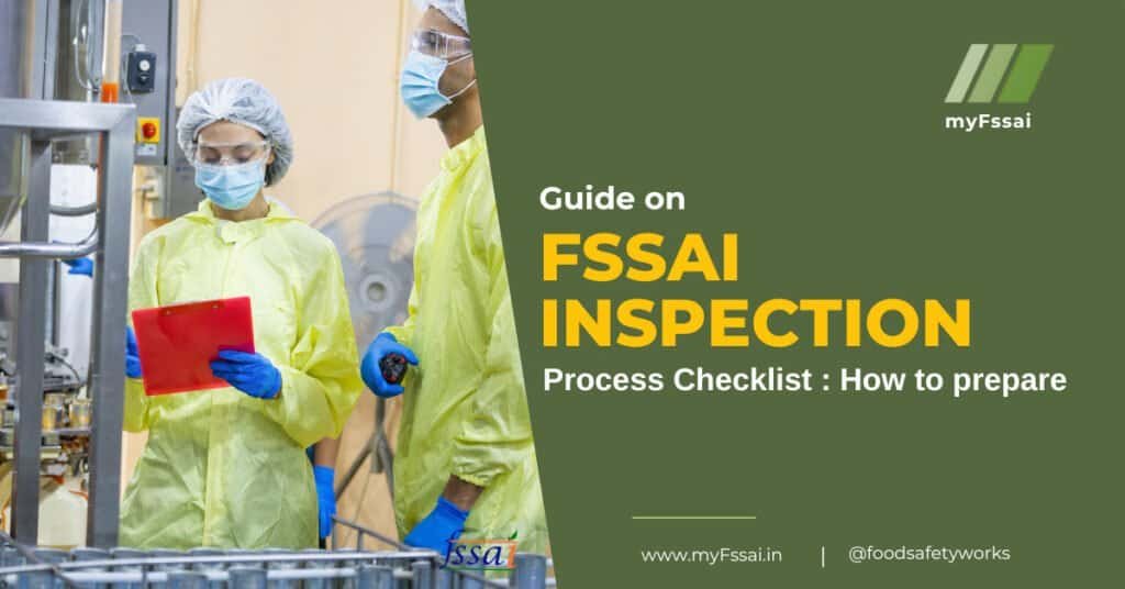 Food safety officer inspecting kitchen and reviewing FSSAI compliance documents