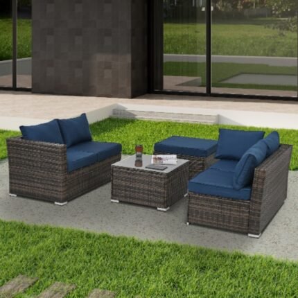 4-Piece PE Wicker Patio Furniture Set – Outdoor Seating with Tempered Glass Coffee Table