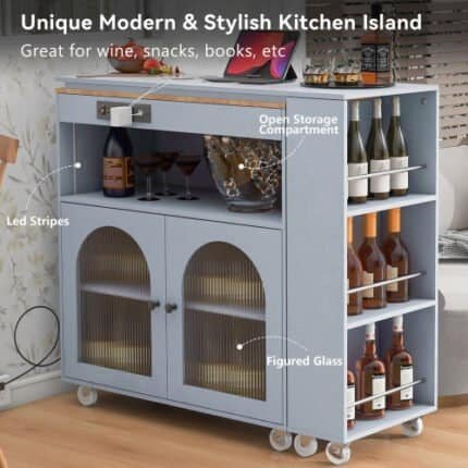 Rolling Kitchen Island with Extended Table – Mobile Kitchen Cart with Storage