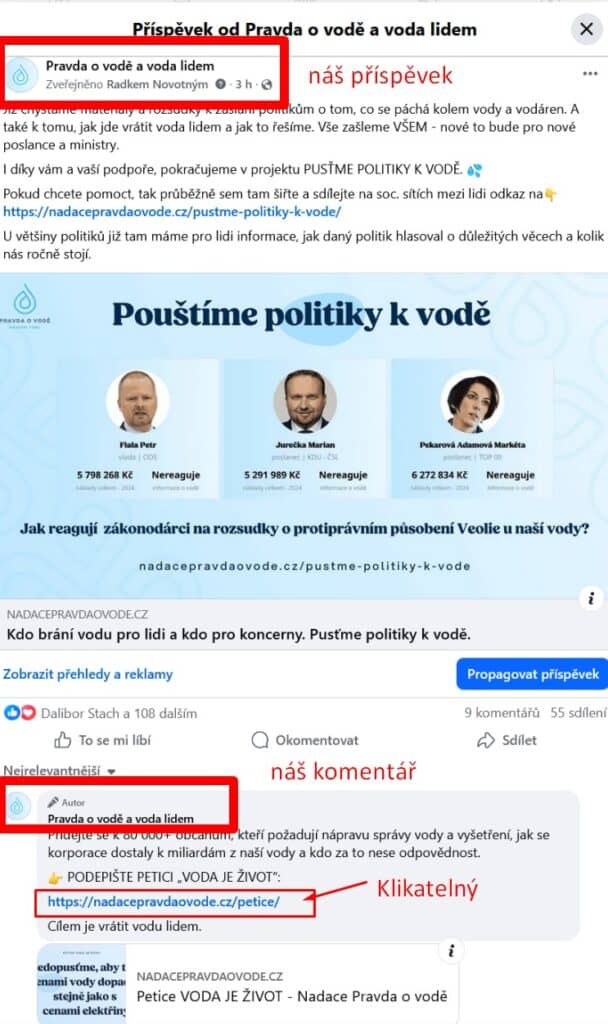 Ochrana vody, advokáti, Petice, Nadace Pravda o vodě.