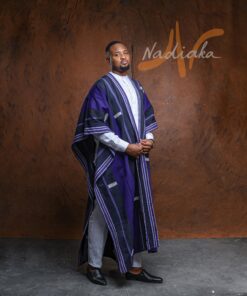 Ensemble 3 pièces: ensemble lin blanc et super cape agbara en pagne tissé Faso danfani