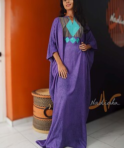 Long boubou brodé teinture à jet de couleur violette