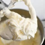 buttercream made with real butter on the paddle attachment of an electric mixer