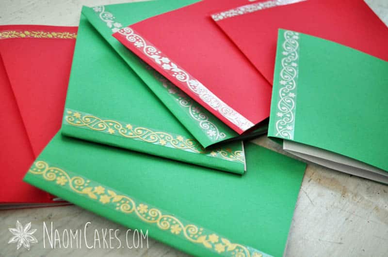 homemade Christmas cards with gold and silver trim