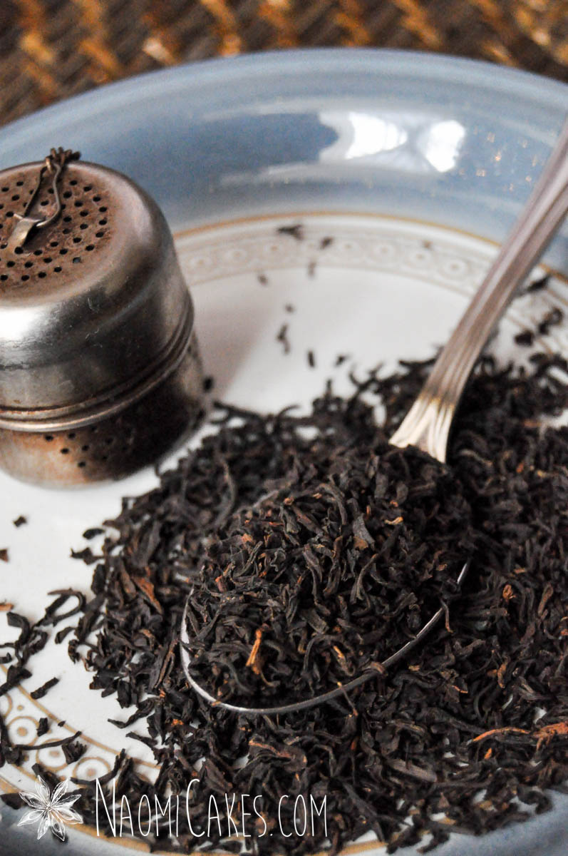 black tea on a spoon on a plate
