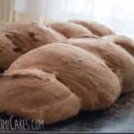 a fresh baked pan of 2 loaves of chocolate bread by a window