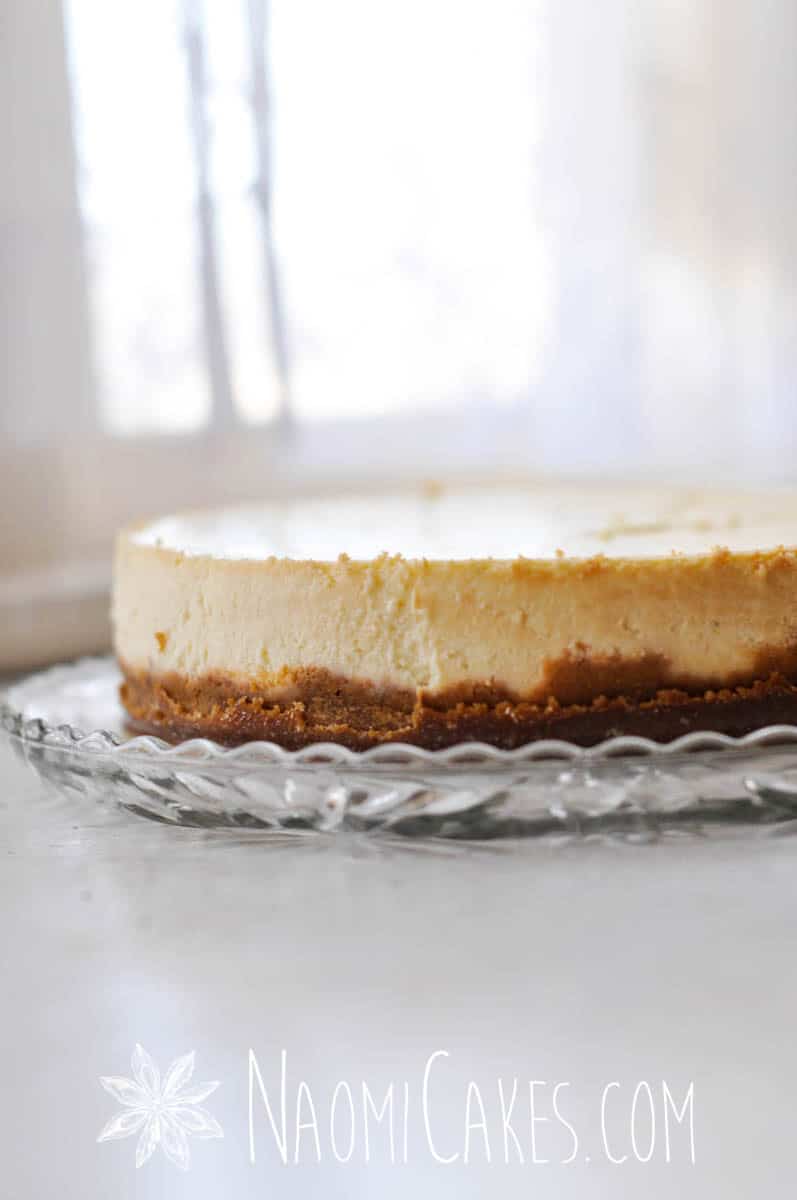 cheesecake from the side on a platter