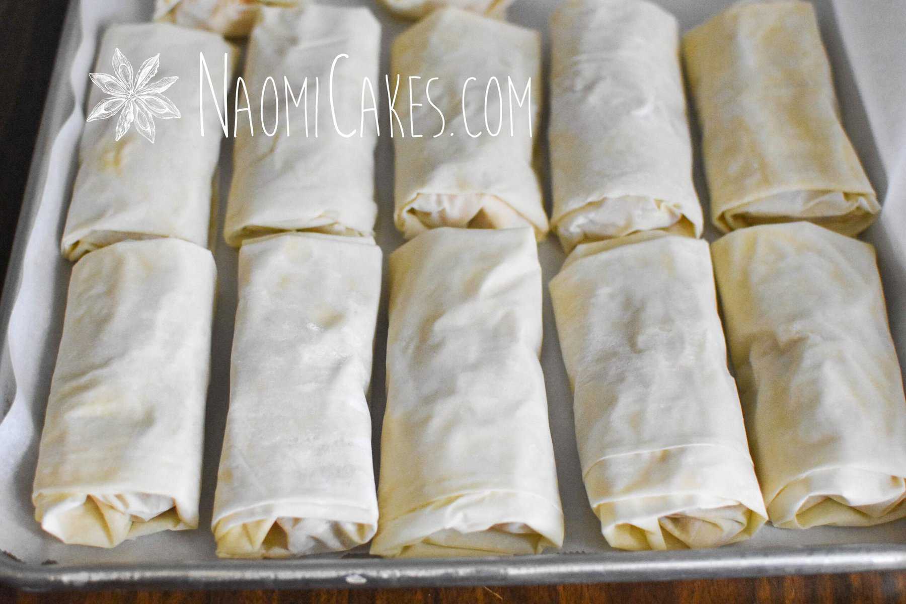 unbaked apple strudel with filo pastry