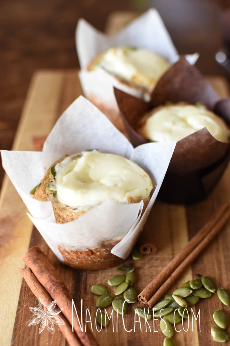 pumpkin muffins with cream cheese topping