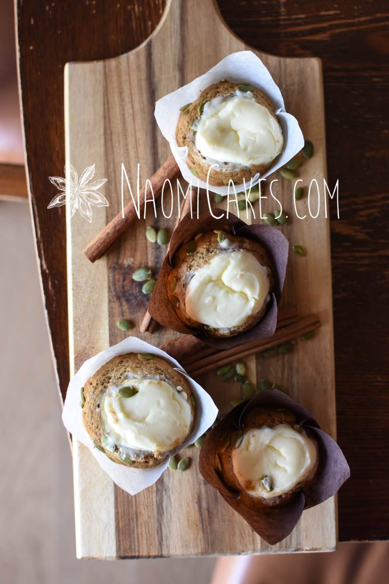 pumpkin muffins with cream cheese topping