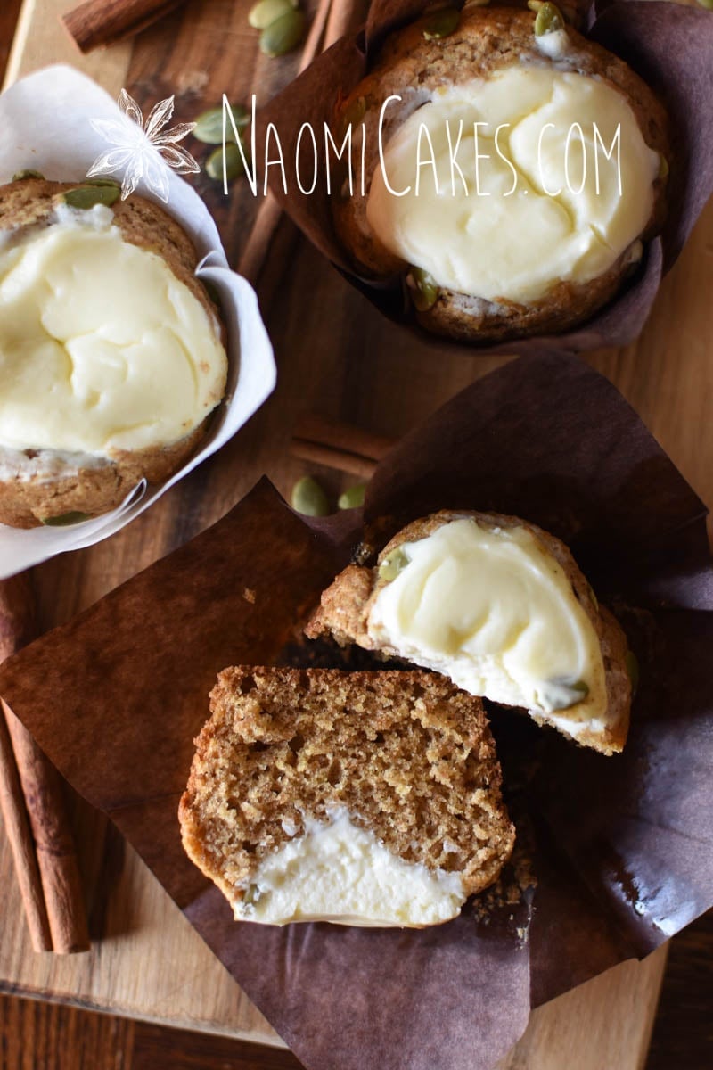 pumpkin muffins with cream cheese topping