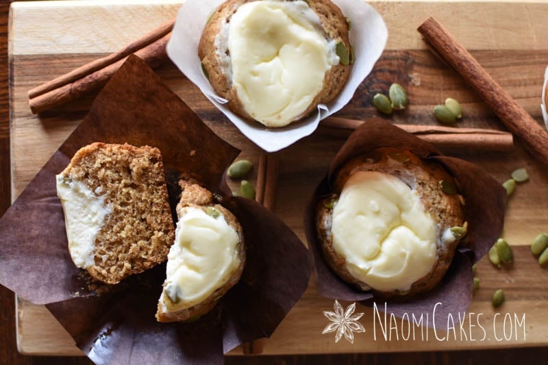 pumpkin muffins with cream cheese topping