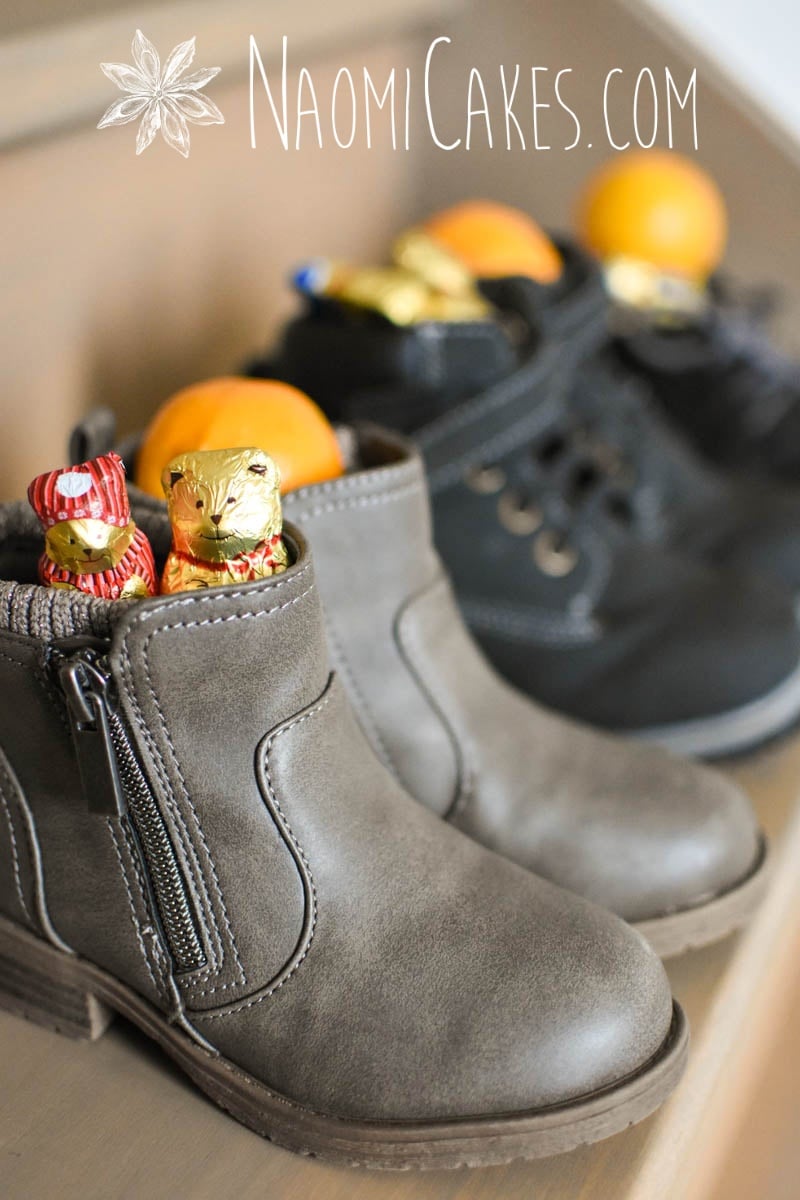 Kids shoes with treats for St Nicholas Day